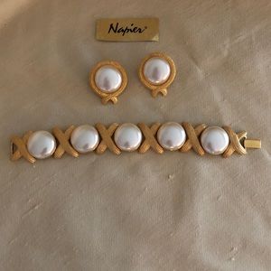 Napier gold and pearl bracelet and earrings